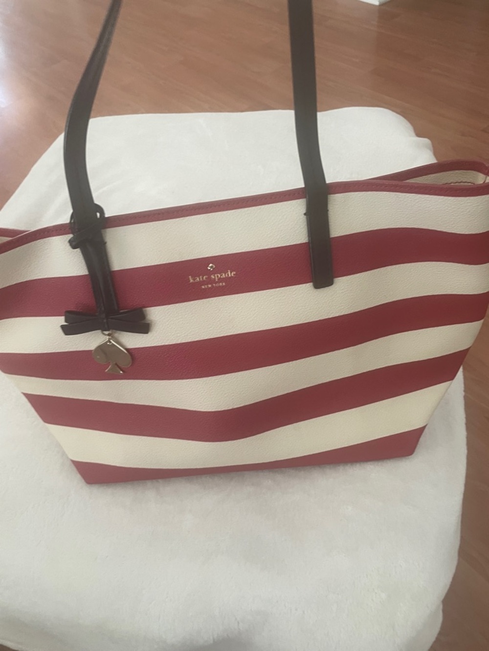 kate spade Striped Red and Cream Tote with Black Handles
